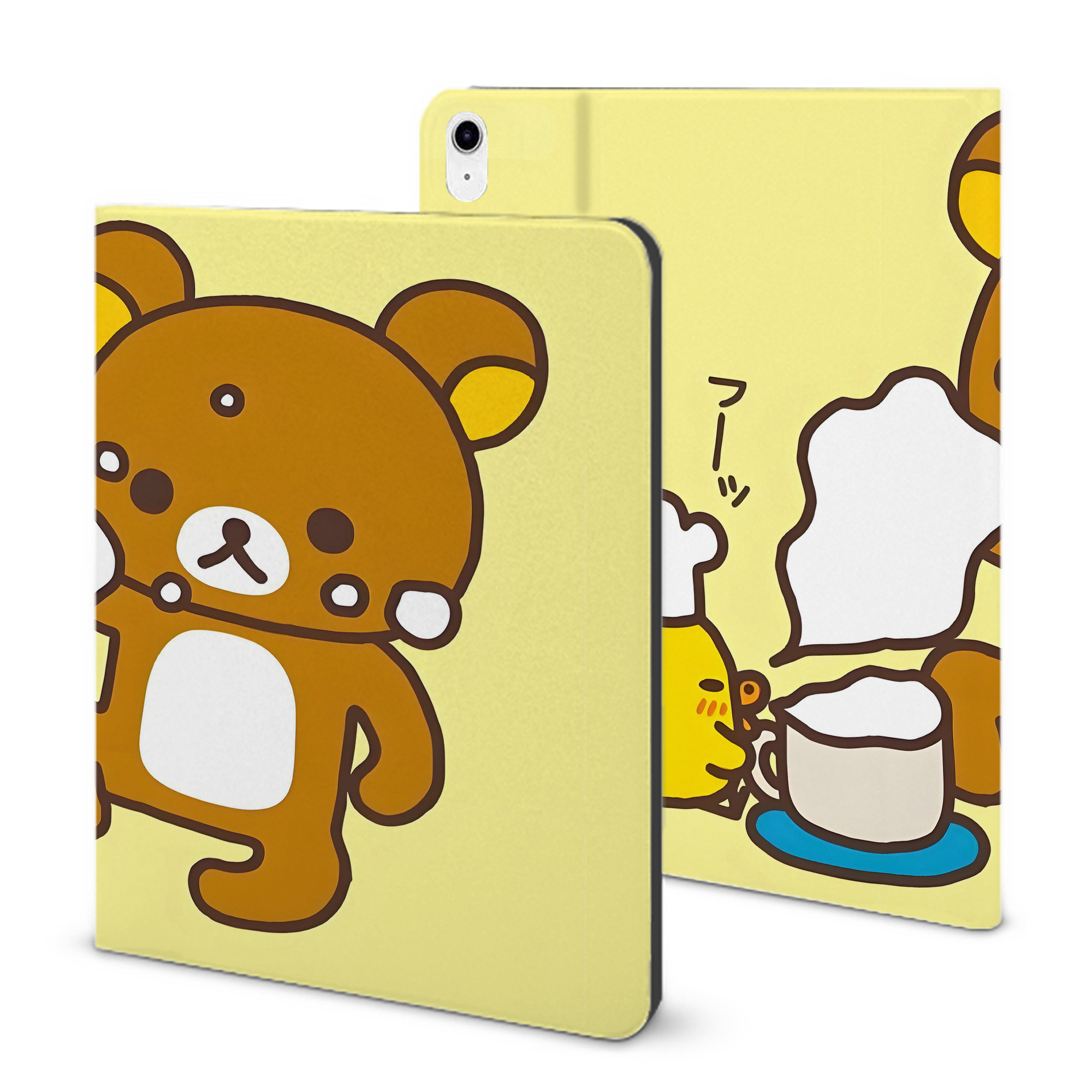 （画像用） リラックマ リラックマ キイロイトリ Rilakkuma Korilakkuma Kiiroitori IPad ケース ブック型 PUレザー TPU 耐衝撃 軽量 薄型 ペン収納なし 全面保護 IPad 各モデル対応